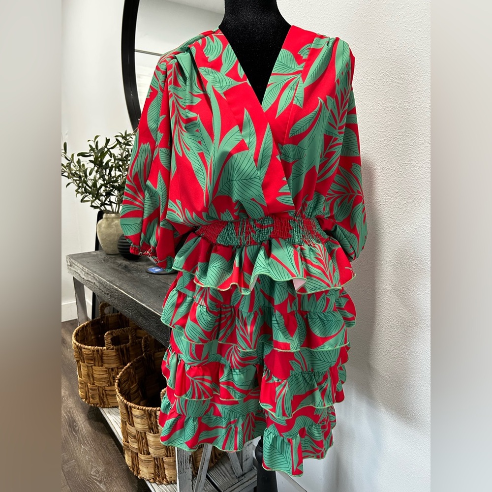 Tropical Leaf Print Dress